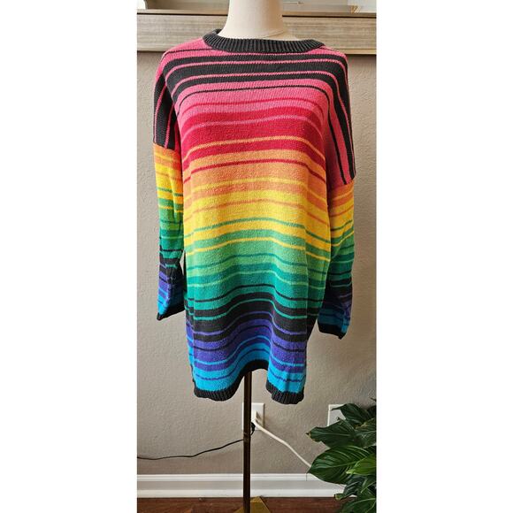 Vintage OS International Oversized Rainbow Stripe Pullover Sweater Women Size L - Picture 1 of 4